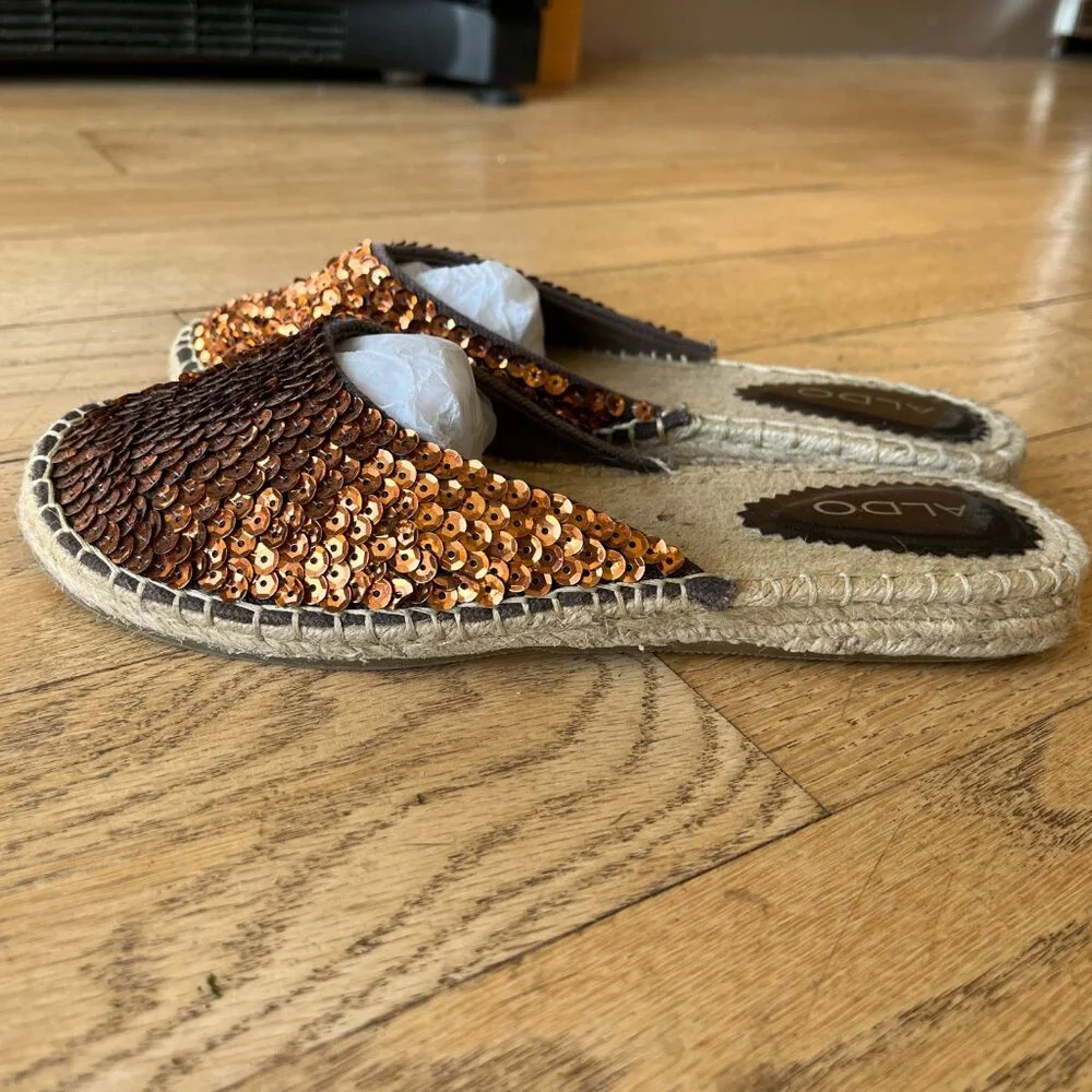 Aldo Sequined Espadrille Slides, Size 7.5